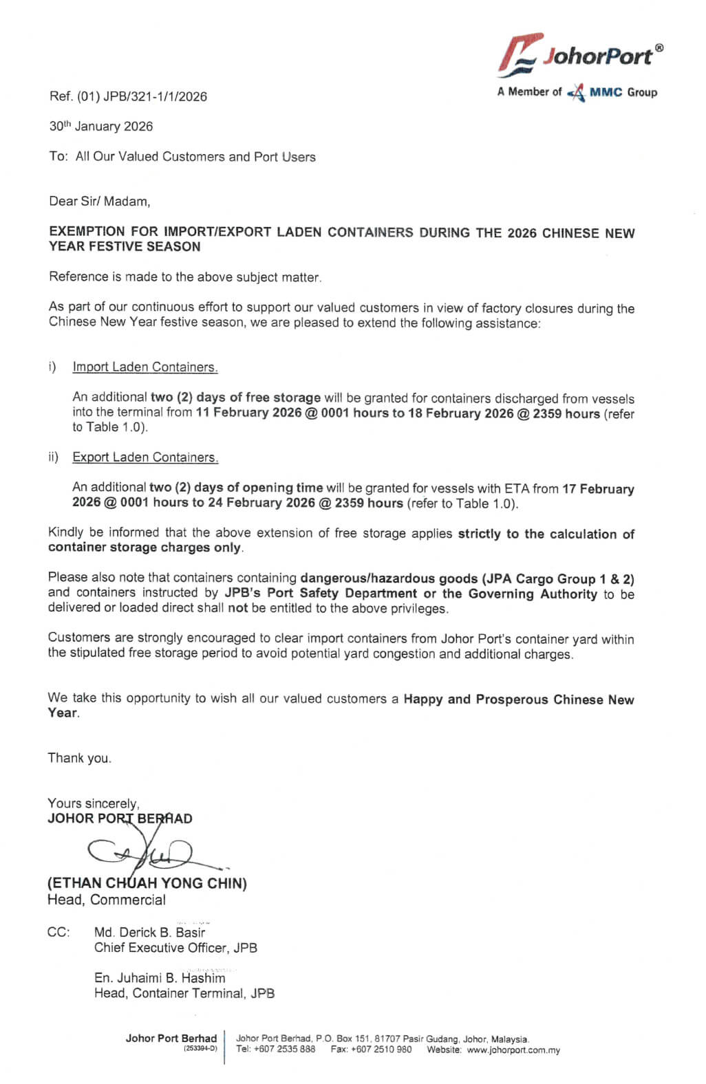 Johor Port Circular 2026