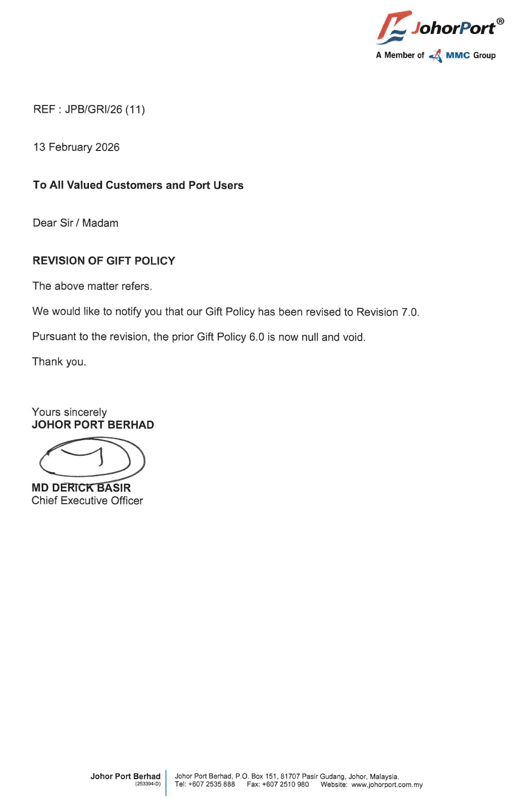 Revision of Gift Policy