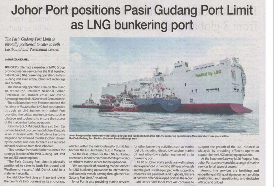Johor Port positions Pasir Gudang Port Limit as LNG bunkering port